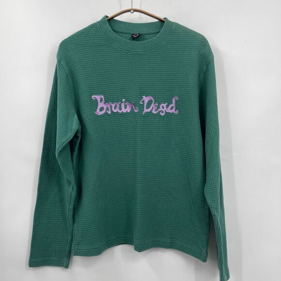Brain Dead Green Embroidered Waffle Knit Long Sleeve Thermal T-Shirt Size Small - Picture 1 of 9